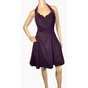 Vtg  90's Purple Velvet Backless Halter Dress Sweetheart Neckline Lined Sz 9 Y2K
